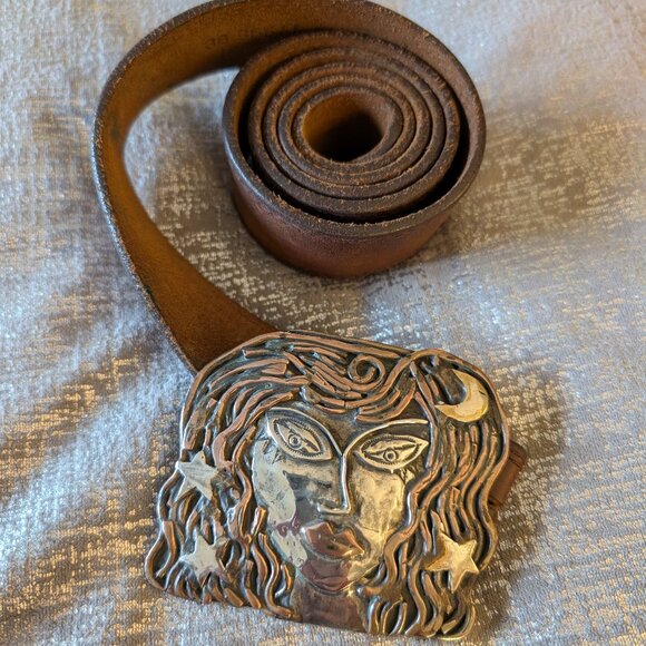 Sterling silver, copper, brass "Lola of the Night" Buckle & Leather Belt - Picture 2 of 14